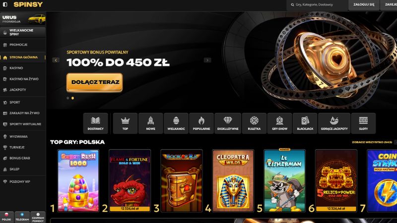 Spinsy Casino - zrzut ekranu platformy